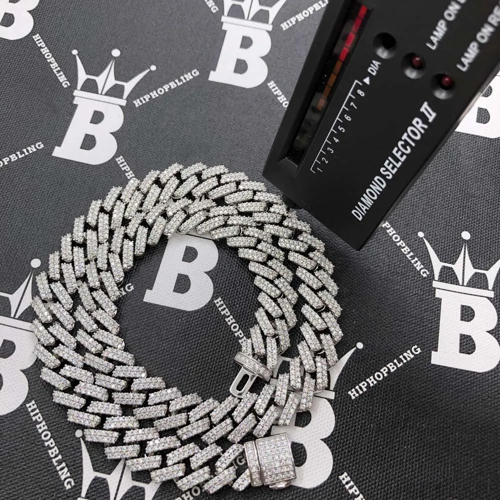 Moissanite Iced Out Cuban Chain Sharp Link 13MM .925 Sterling Silver