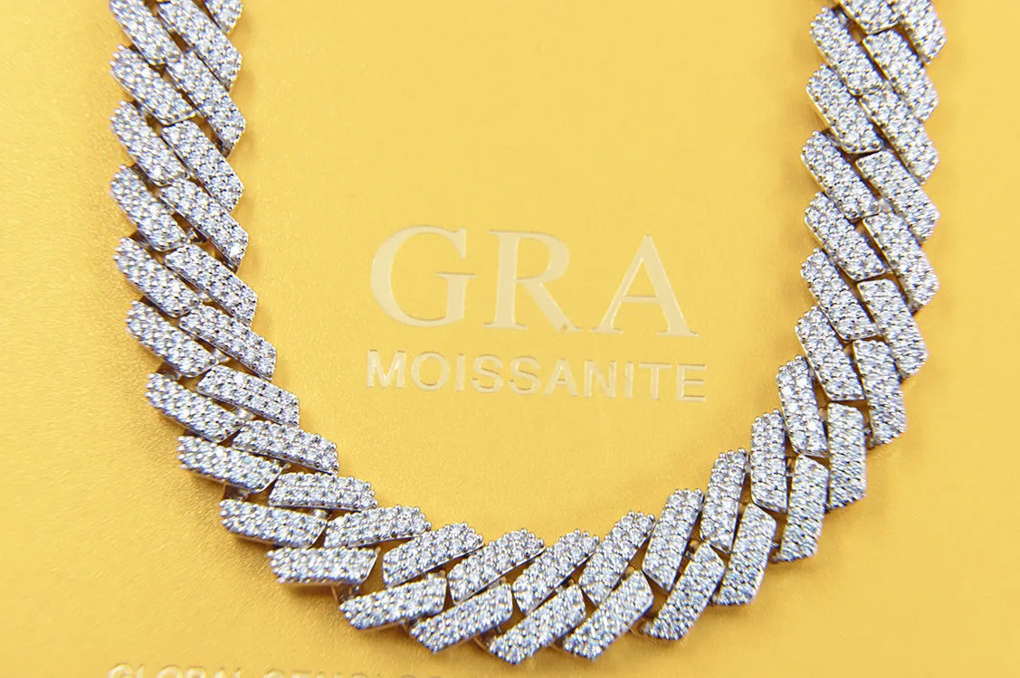 Moissanite Iced Out Cuban Chain Sharp Link 13MM .925 Sterling Silver