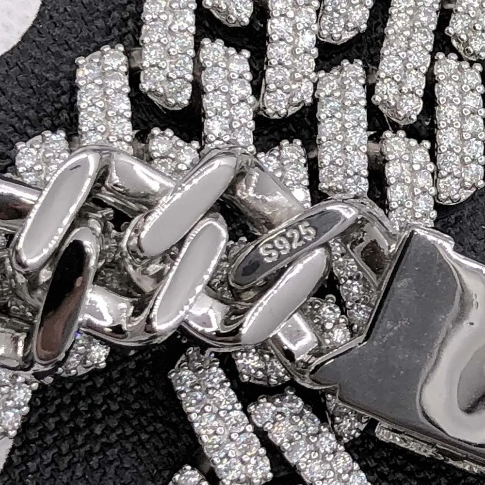 Moissanite Iced Out Cuban Chain Sharp Link 13MM .925 Sterling Silver