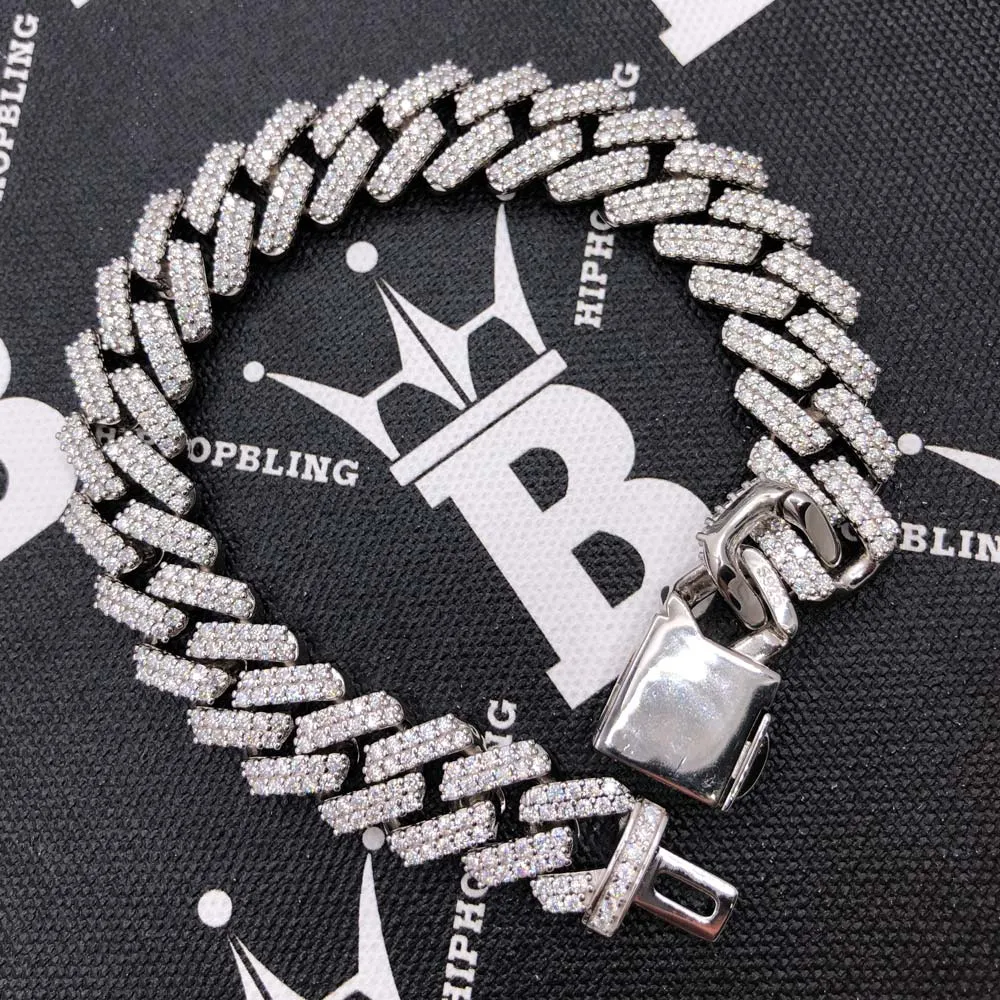 Moissanite Iced Out Cuban Chain Sharp Link 13MM .925 Sterling Silver