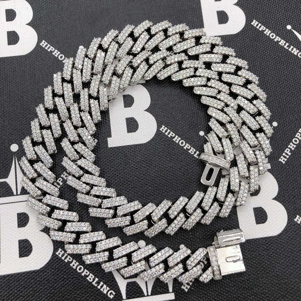 Moissanite Iced Out Cuban Chain Sharp Link 13MM .925 Sterling Silver