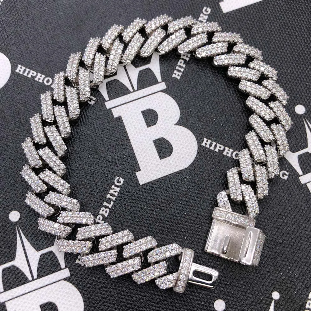 Moissanite Iced Out Cuban Chain Sharp Link 13MM .925 Sterling Silver