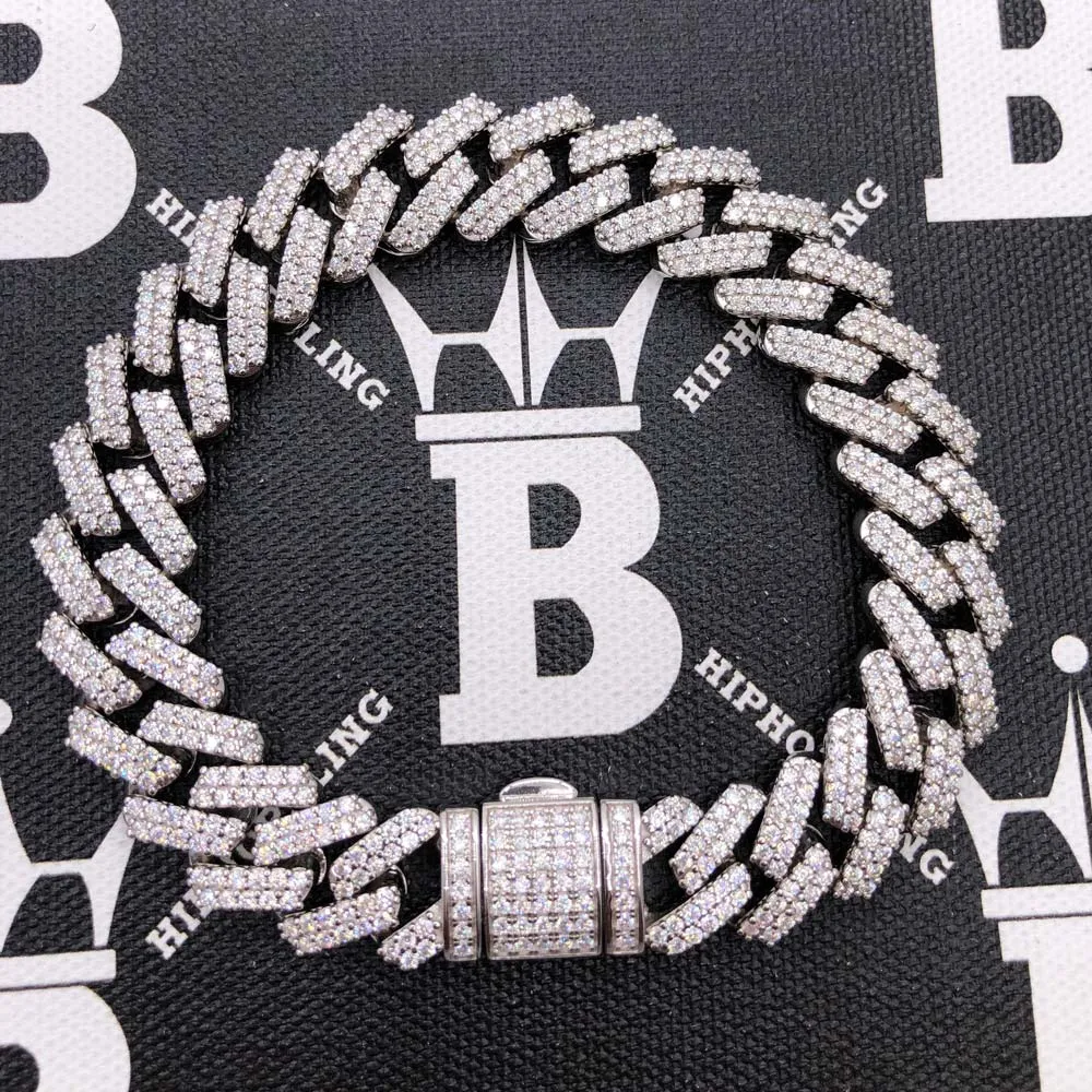 Moissanite Iced Out Cuban Chain Sharp Link 13MM .925 Sterling Silver