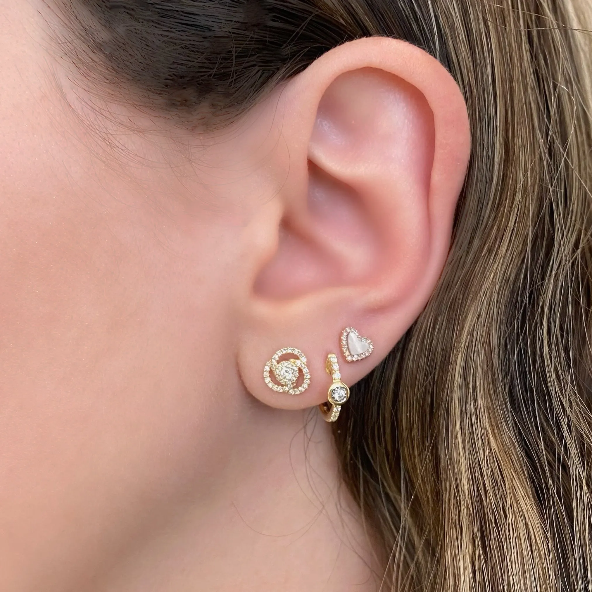 Mother of Pearl & Diamond Heart Small Stud Earrings