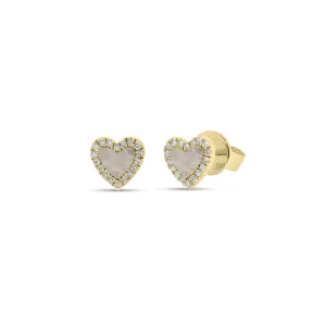 Mother of Pearl & Diamond Heart Small Stud Earrings