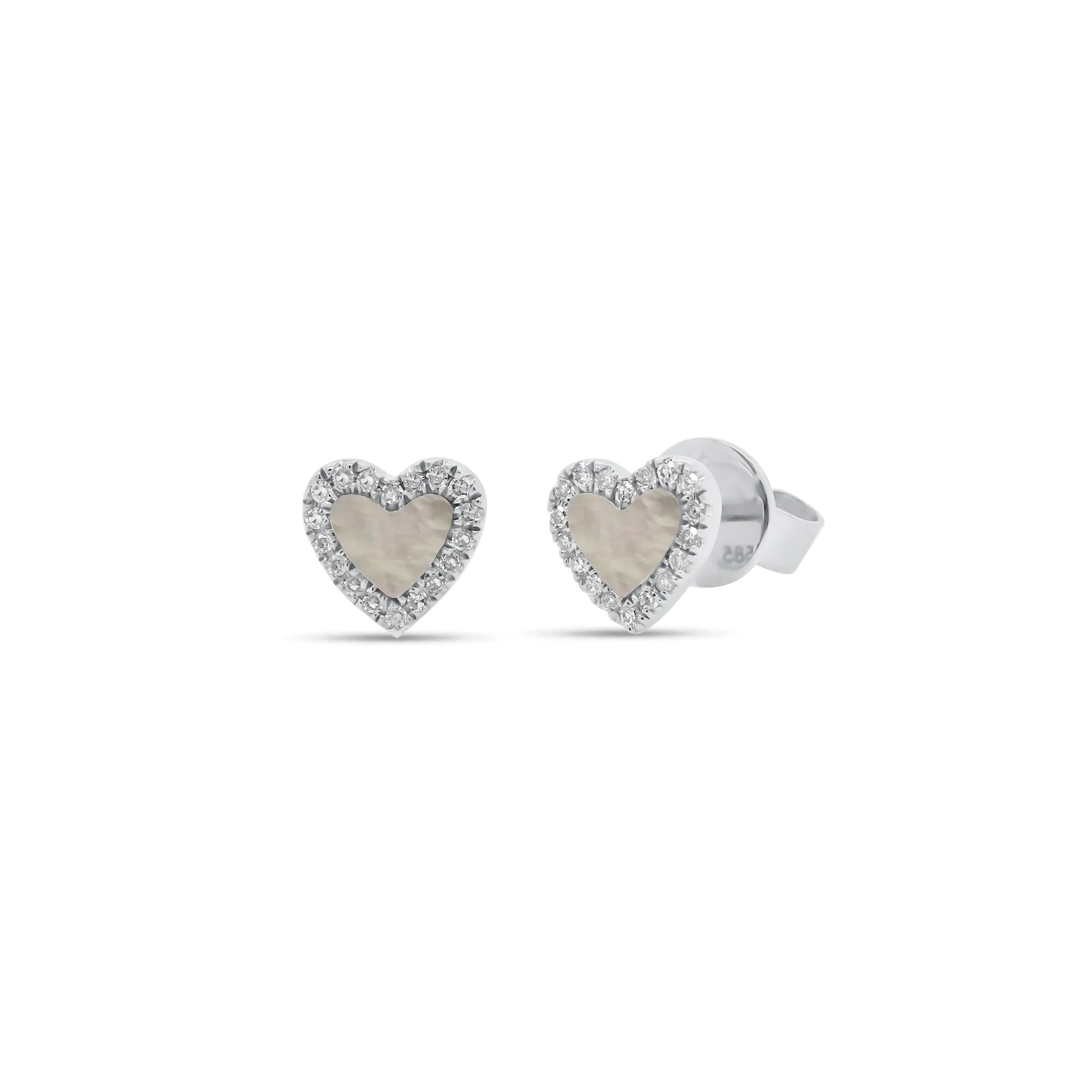 Mother of Pearl & Diamond Heart Small Stud Earrings