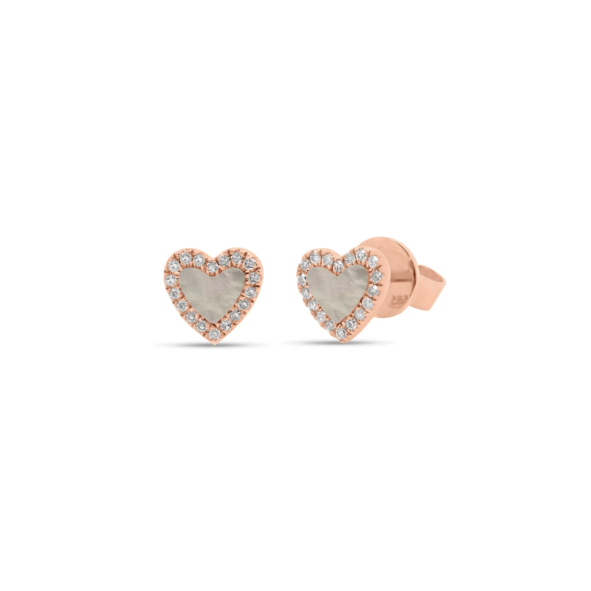 Mother of Pearl & Diamond Heart Small Stud Earrings
