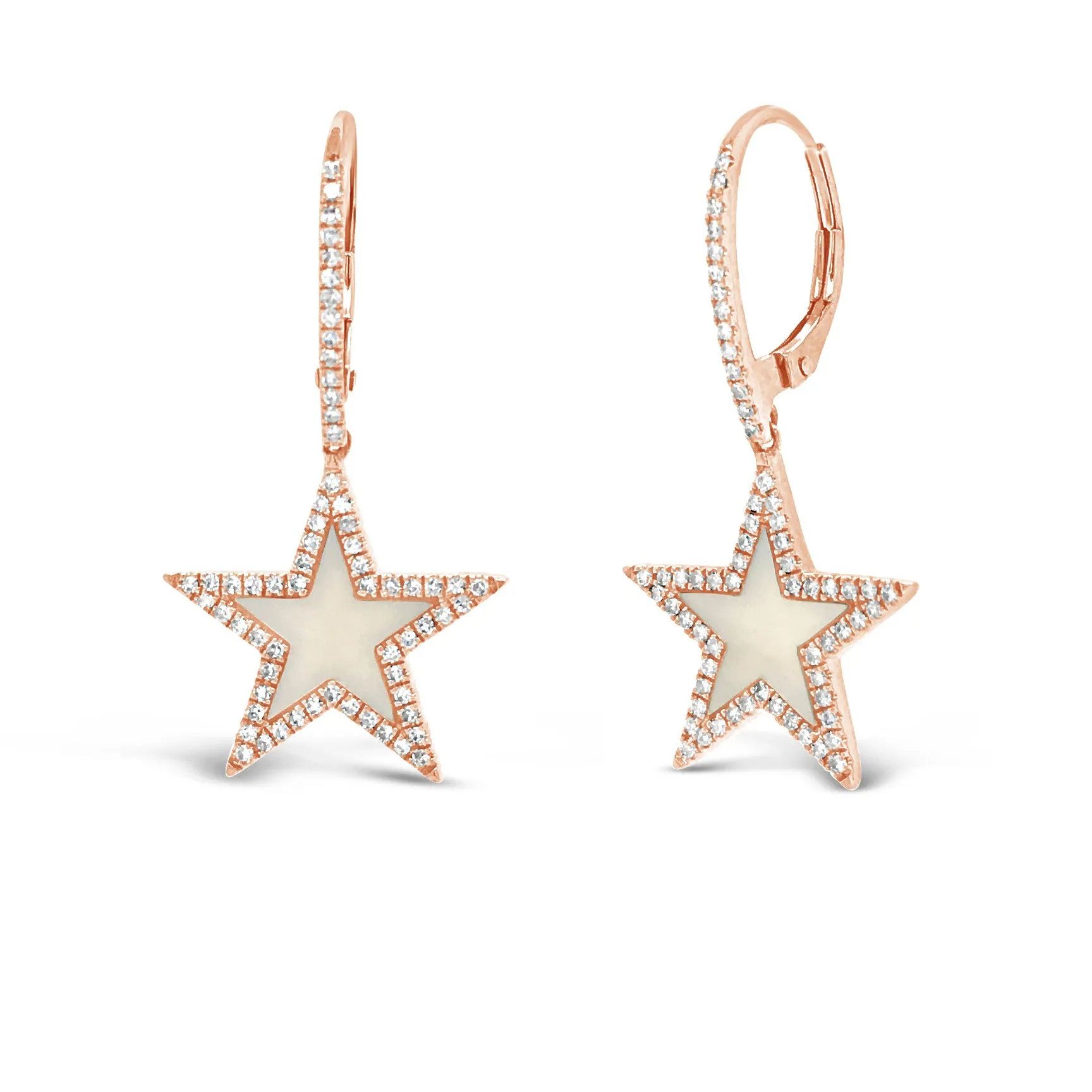 Mother of Pearl & Diamond Star Lever-Back Earrings