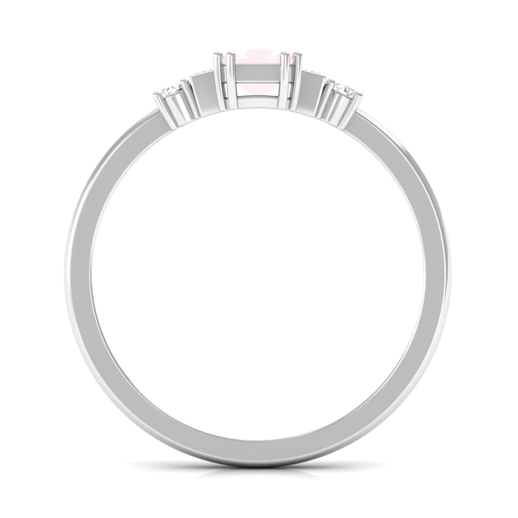 Natural Rose Quartz Solitaire Ring with Diamond Side Stones