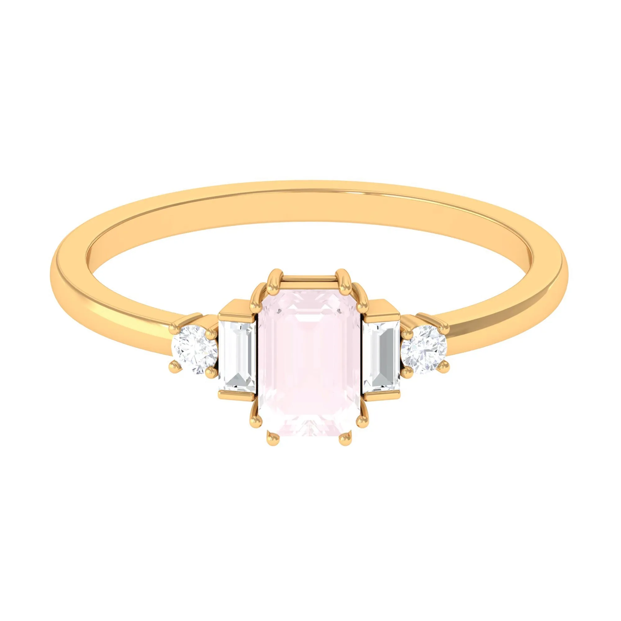 Natural Rose Quartz Solitaire Ring with Diamond Side Stones