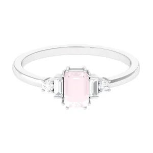 Natural Rose Quartz Solitaire Ring with Diamond Side Stones