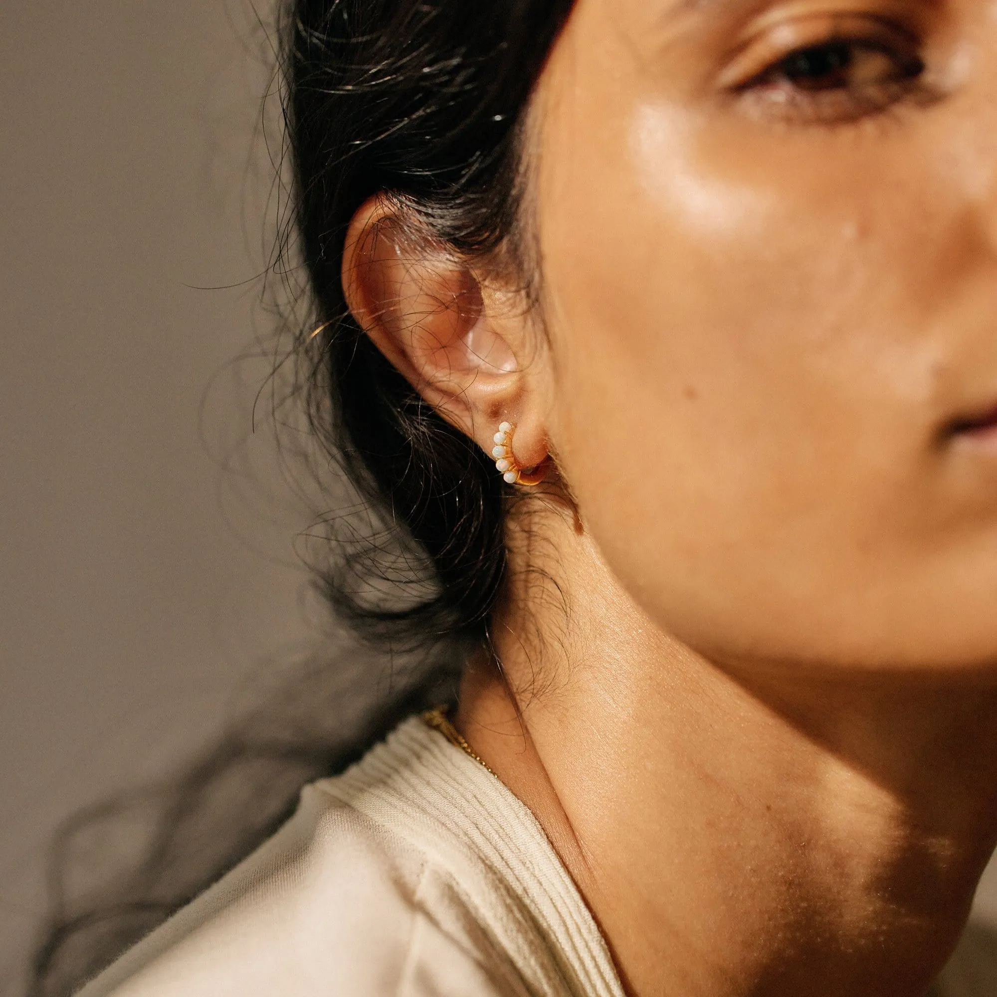 Opal 11mm Huggie Hoop Earrings