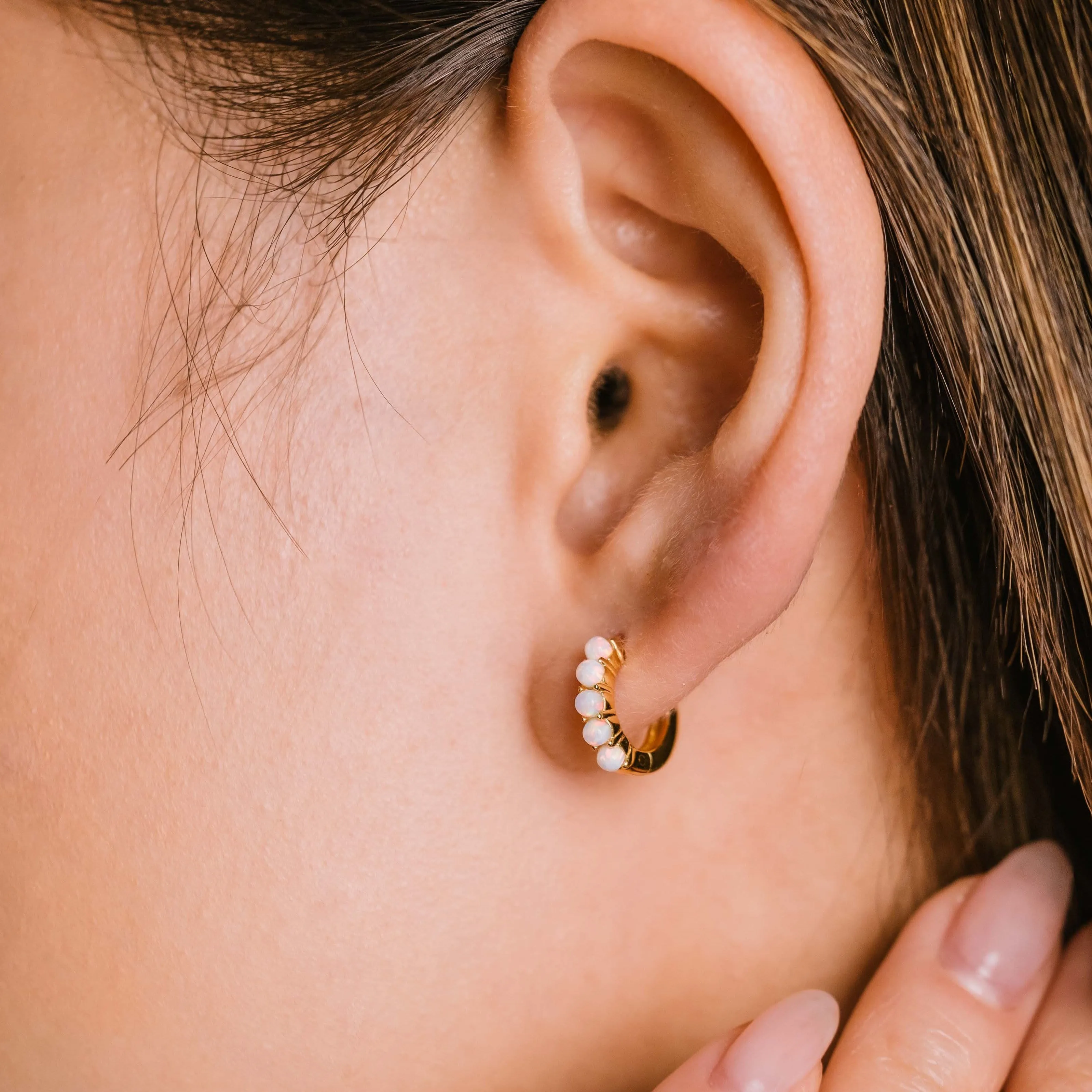 Opal 11mm Huggie Hoop Earrings