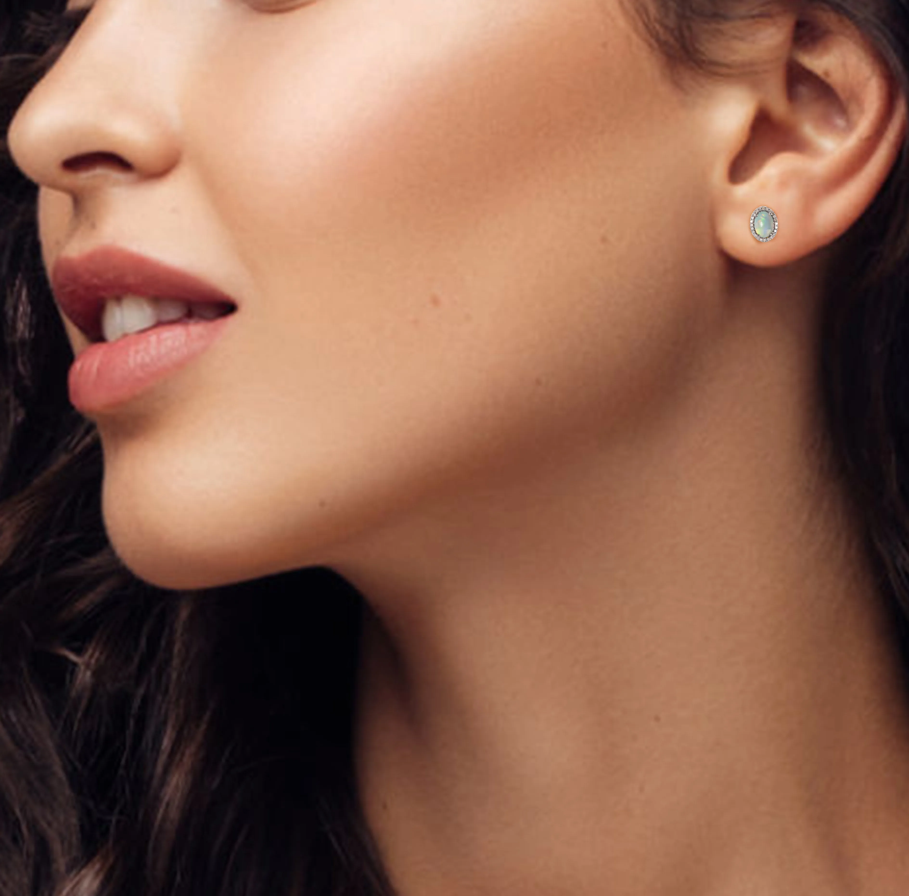 Opal & Diamond Halo Studs Earrings