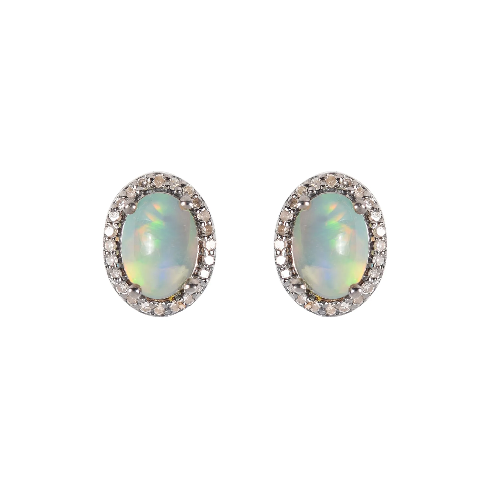 Opal & Diamond Halo Studs Earrings