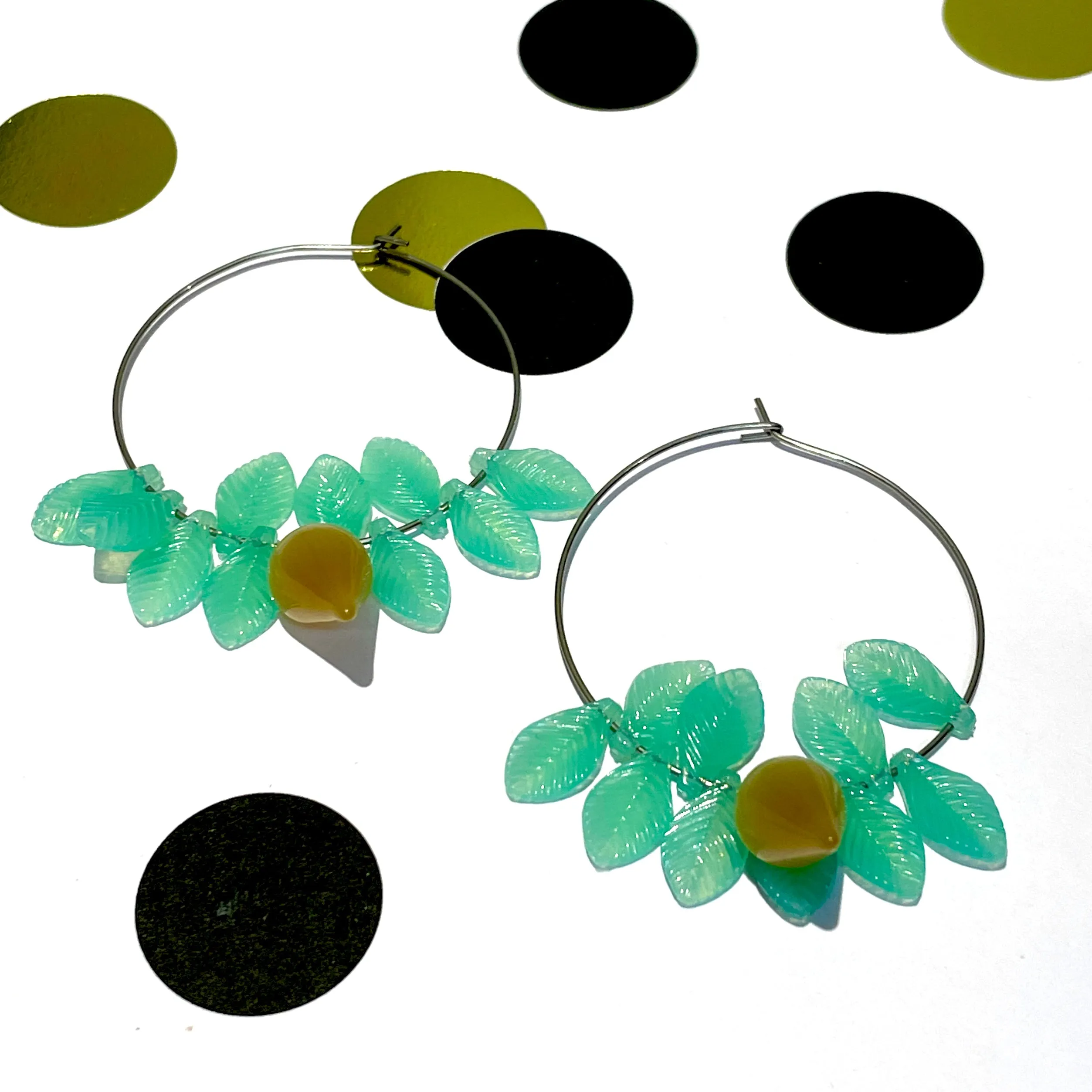 Opal Leaves Hoop Earrings