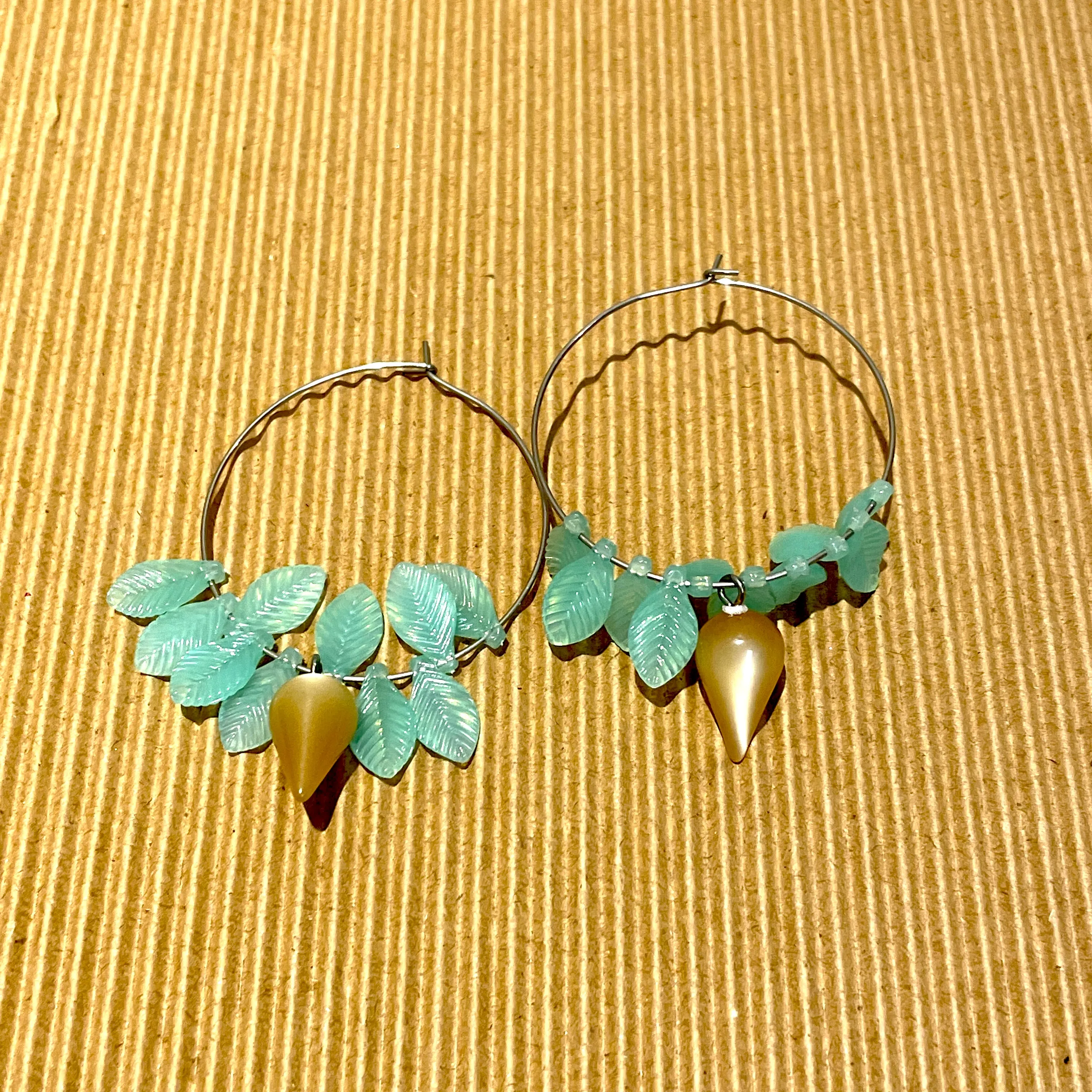Opal Leaves Hoop Earrings