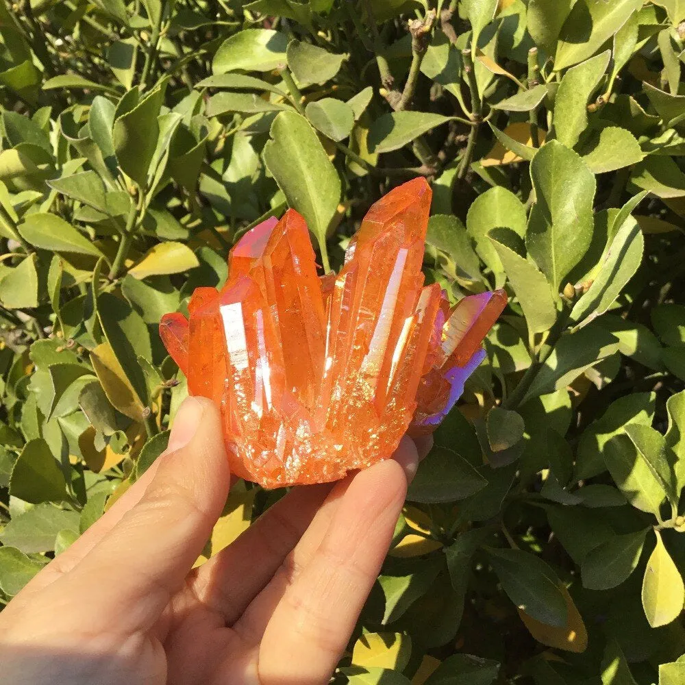 Orange Aura Natural Quartz Crystal Cluster- Minerals Quartz Cluster Point - Raw Clear Energy Quartz Cluster Healing Stone Chakra Reiki Decor