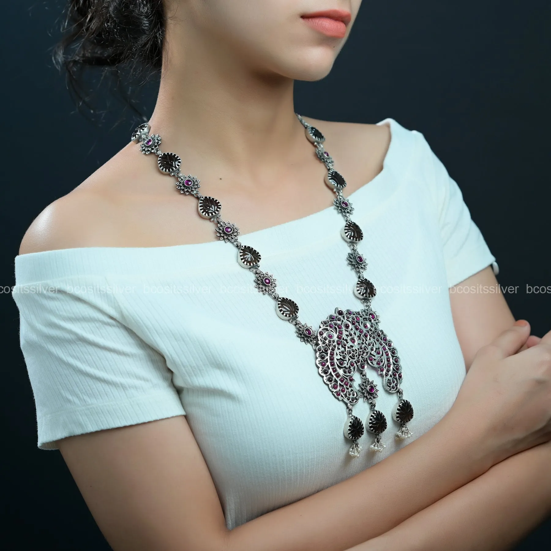 Oxidized Lotus Flower Necklace - 1541