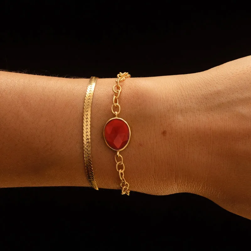 Pebble Bracelet, Red Onyx, Gold