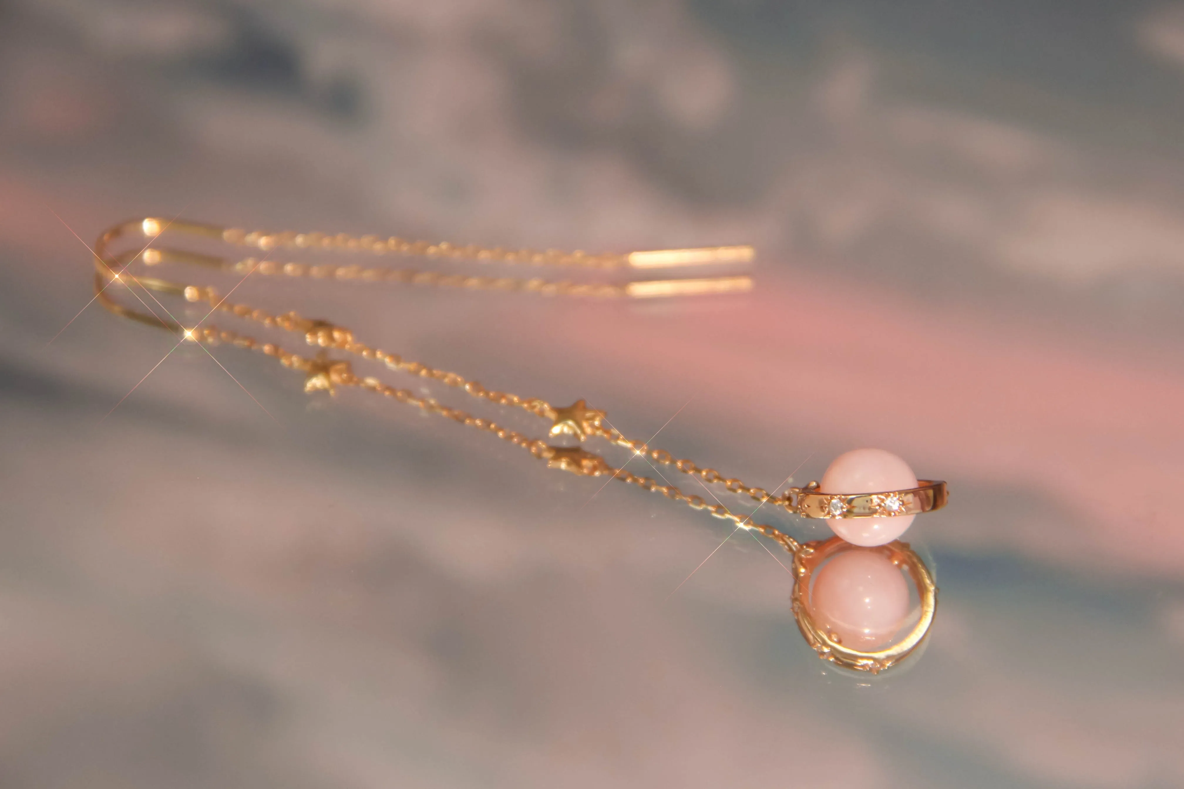 Pink Opal Gold Drop Earrings - Anahata