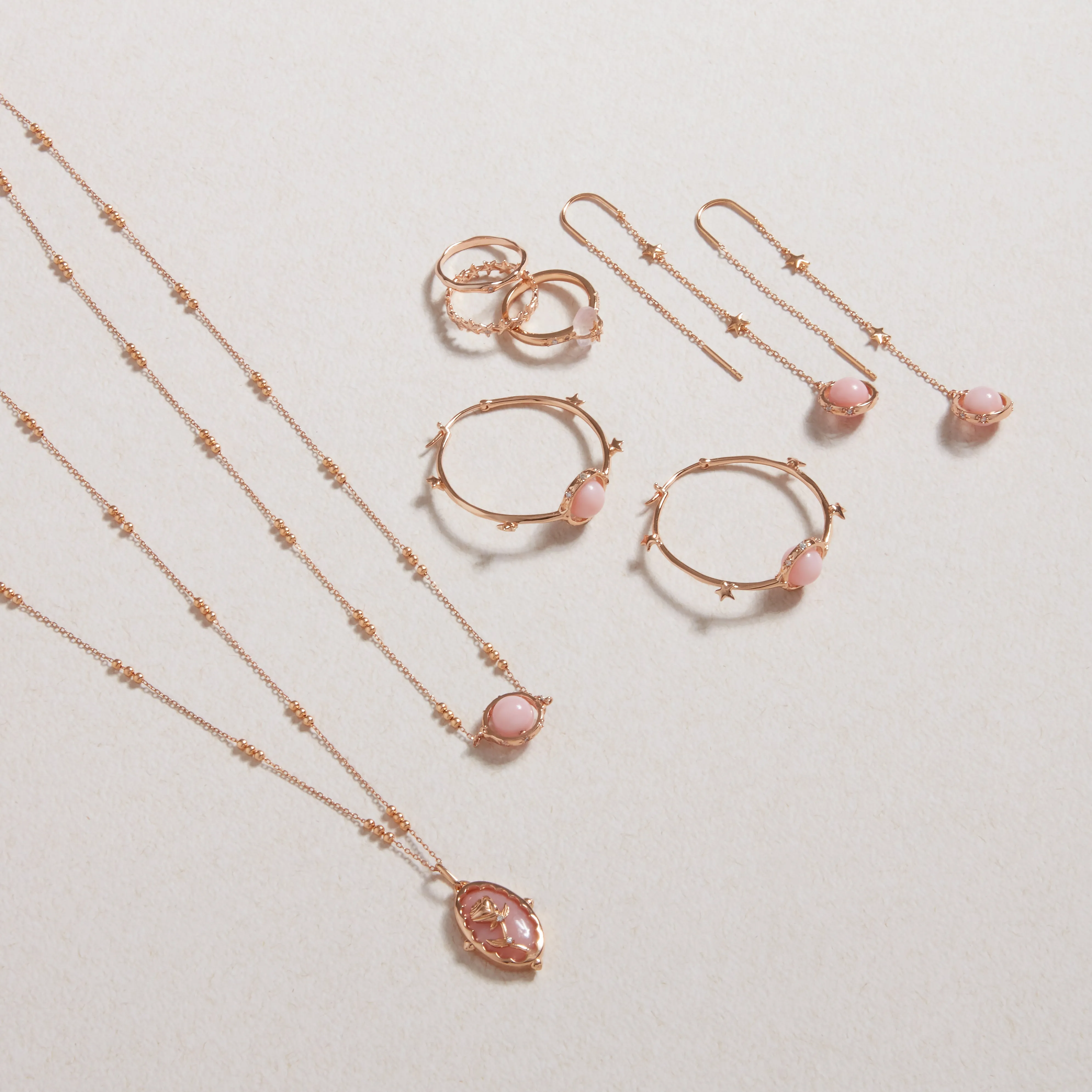 Pink Opal Gold Drop Earrings - Anahata