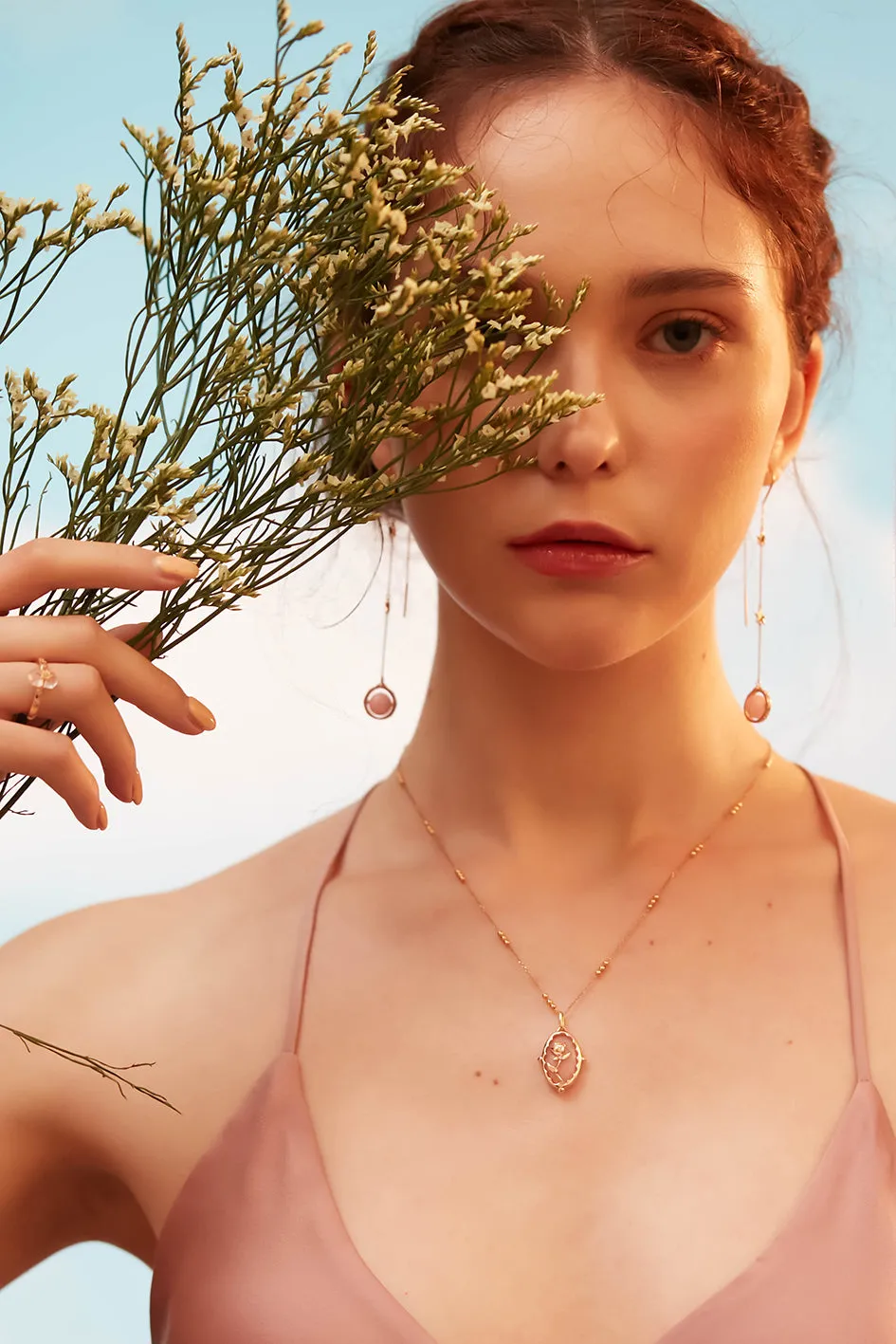 Pink Opal Gold Drop Earrings - Anahata