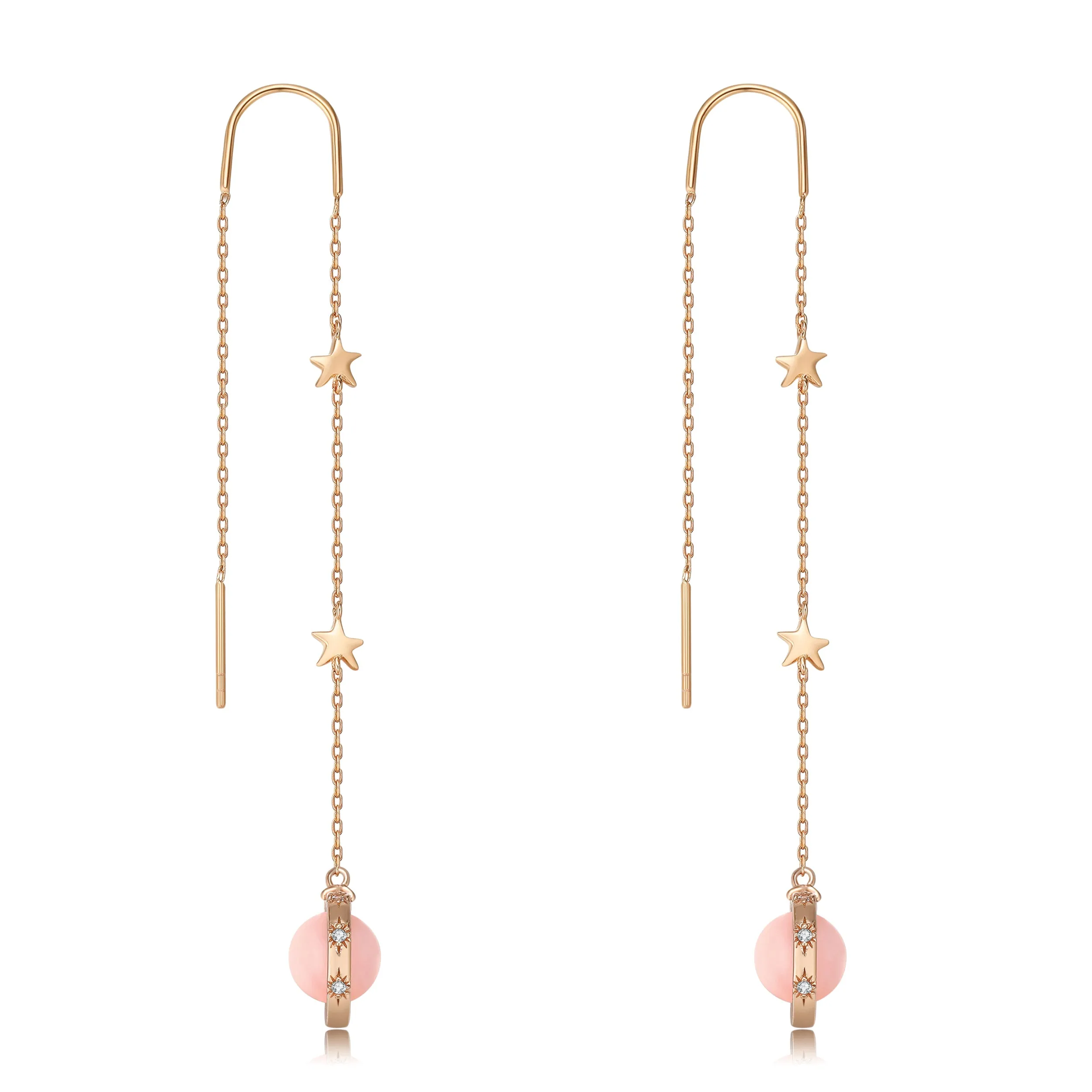 Pink Opal Gold Drop Earrings - Anahata