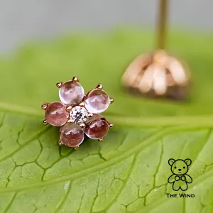 Plum Blossom Sakura Flower Pink Sapphire Diamond Stud Earrings 18k Rose Gold