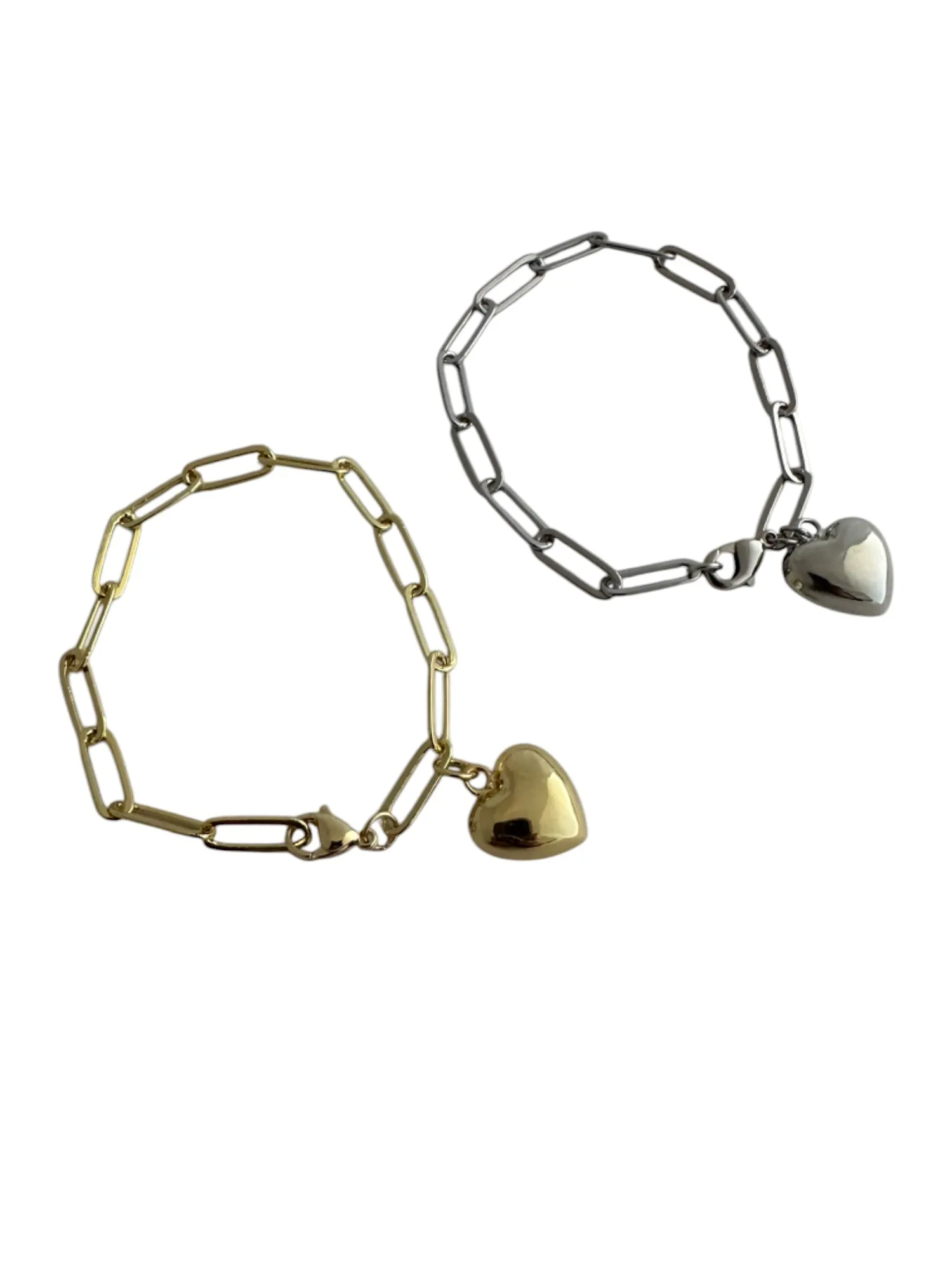 Puffy Heart on Paperclip Chain Bracelet