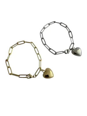 Puffy Heart on Paperclip Chain Bracelet