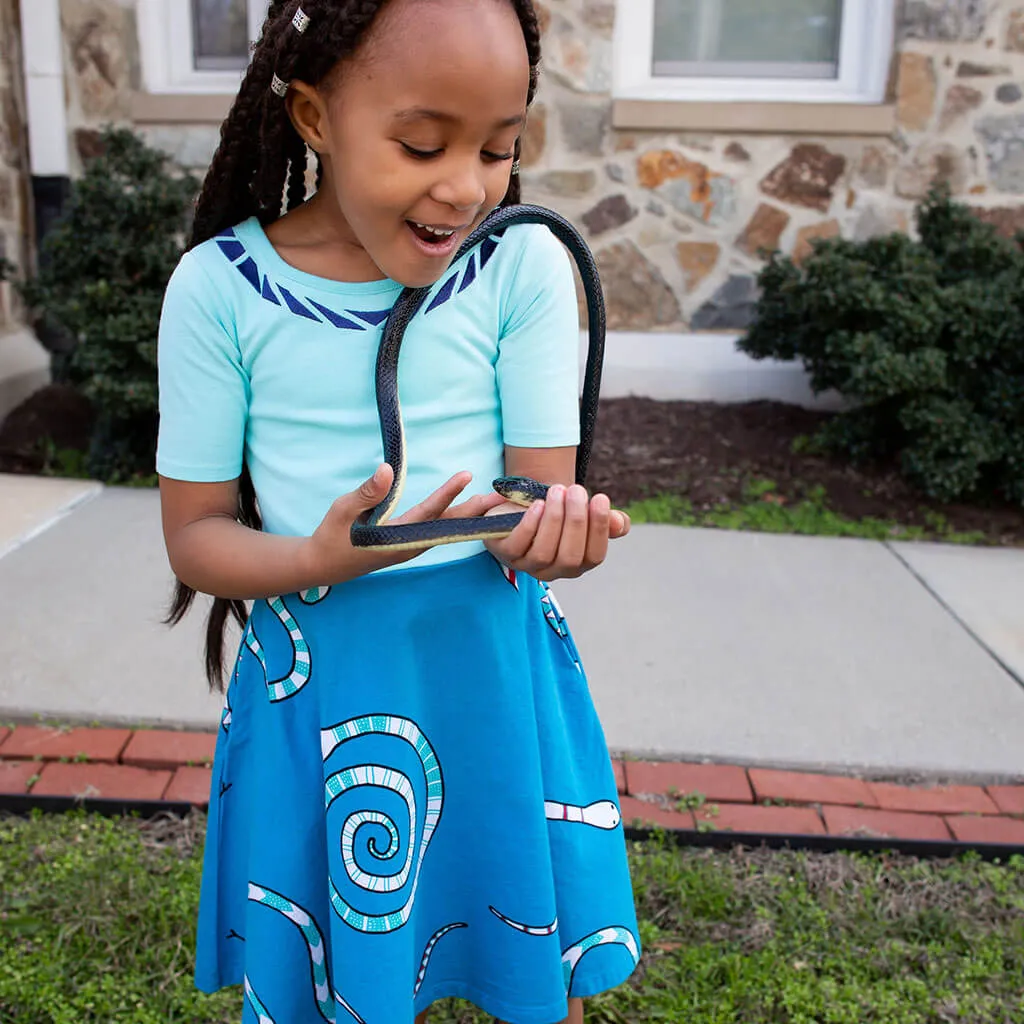 "Snakes on a Dress" Ballerina Style Short Sleeve Dress with Pockets