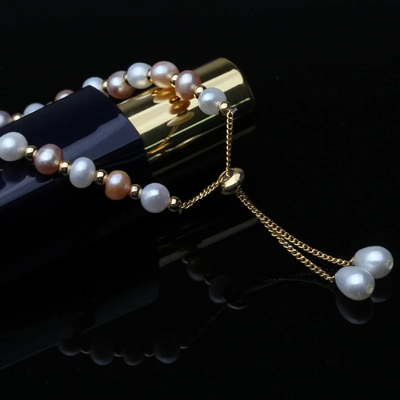 Real Natural Coloful round Pearl Bracelet adjustable