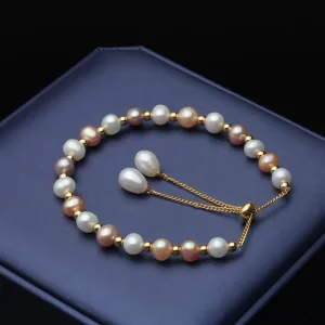 Real Natural Coloful round Pearl Bracelet adjustable