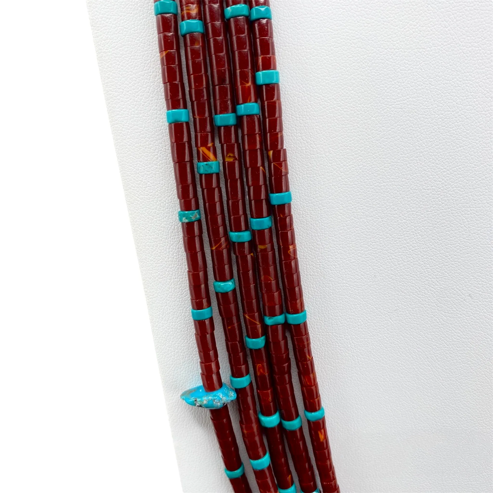 Red Jasper and Turquoise Heishi Five Strand Necklace