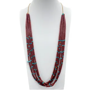 Red Jasper and Turquoise Heishi Five Strand Necklace