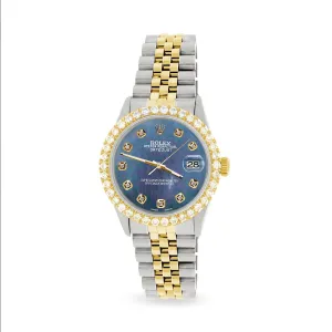 Rolex Datejust 36mm 2-Tone Watch 3.05ct Diamond Bezel/Black Pearl Diamond Dial TFJ-142508529