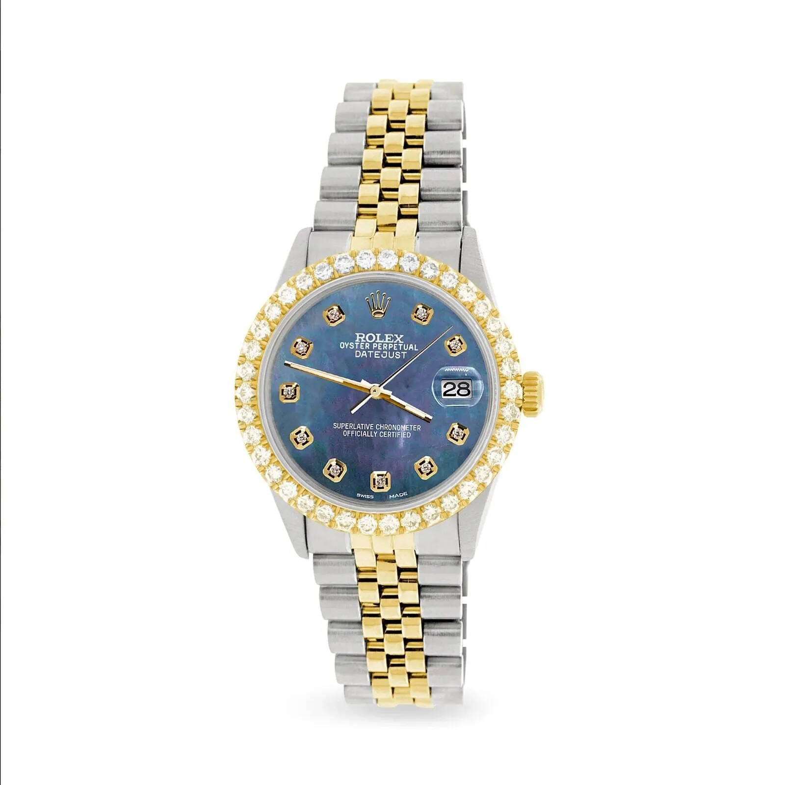 Rolex Datejust 36mm 2-Tone Watch 3.05ct Diamond Bezel/Black Pearl Diamond Dial TFJ-142508529