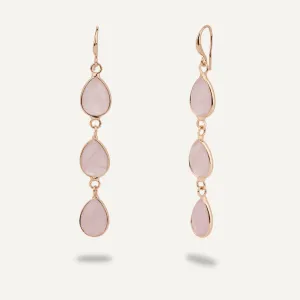 Rose Quartz Drop Earrings In Gold-Tone