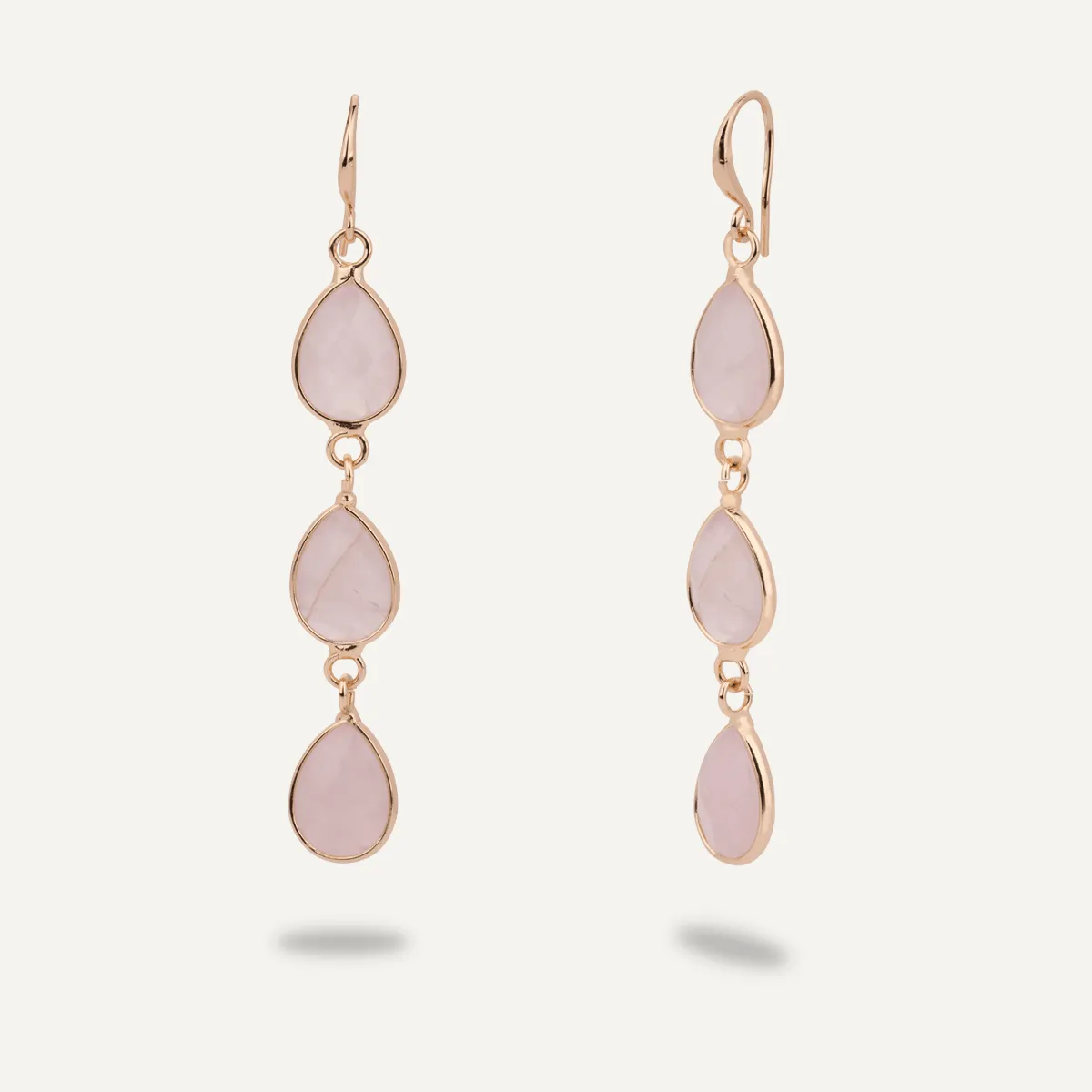Rose Quartz Drop Earrings In Gold-Tone