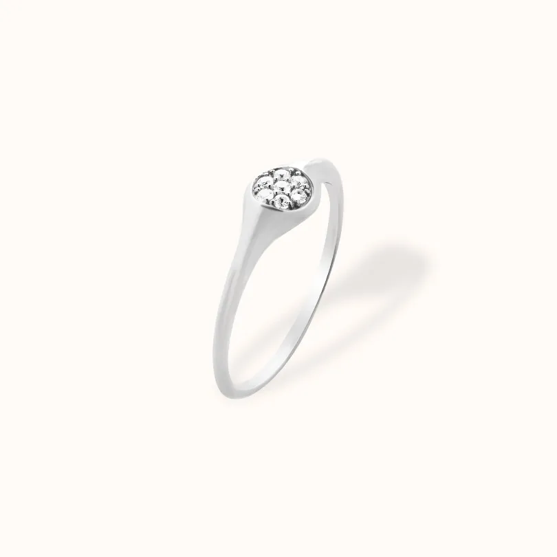Round Pavé Signet Ring | White Gold