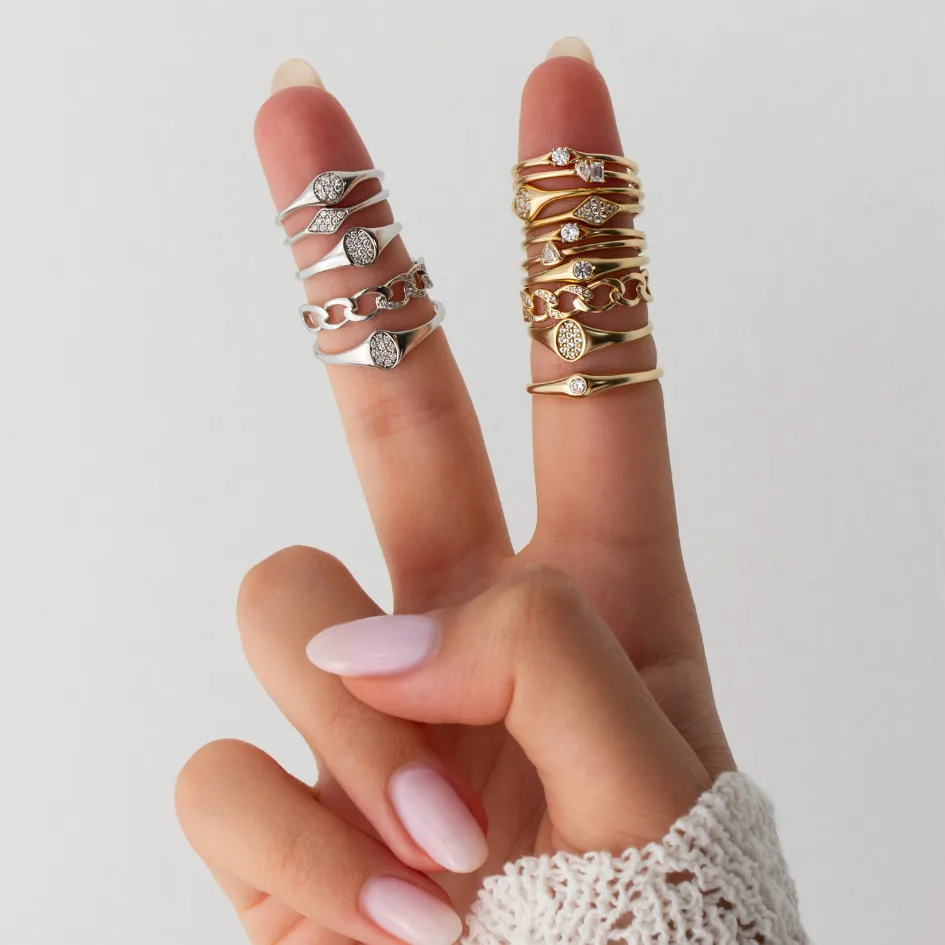 Round Pavé Signet Ring | White Gold
