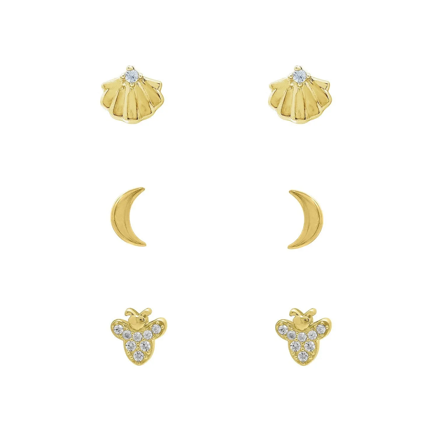 Seashells, Bumble Bee and Crescent Moon Earrings Set