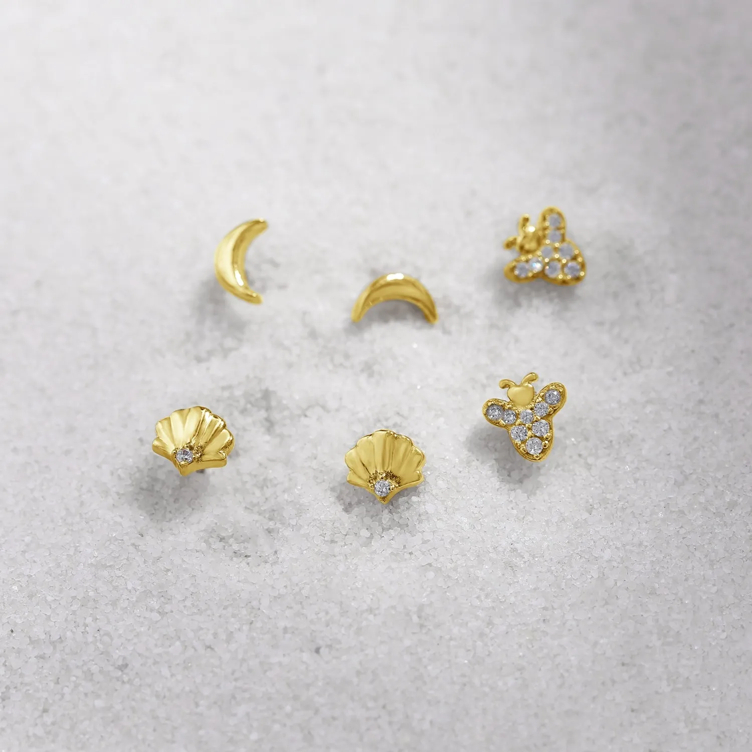 Seashells, Bumble Bee and Crescent Moon Earrings Set