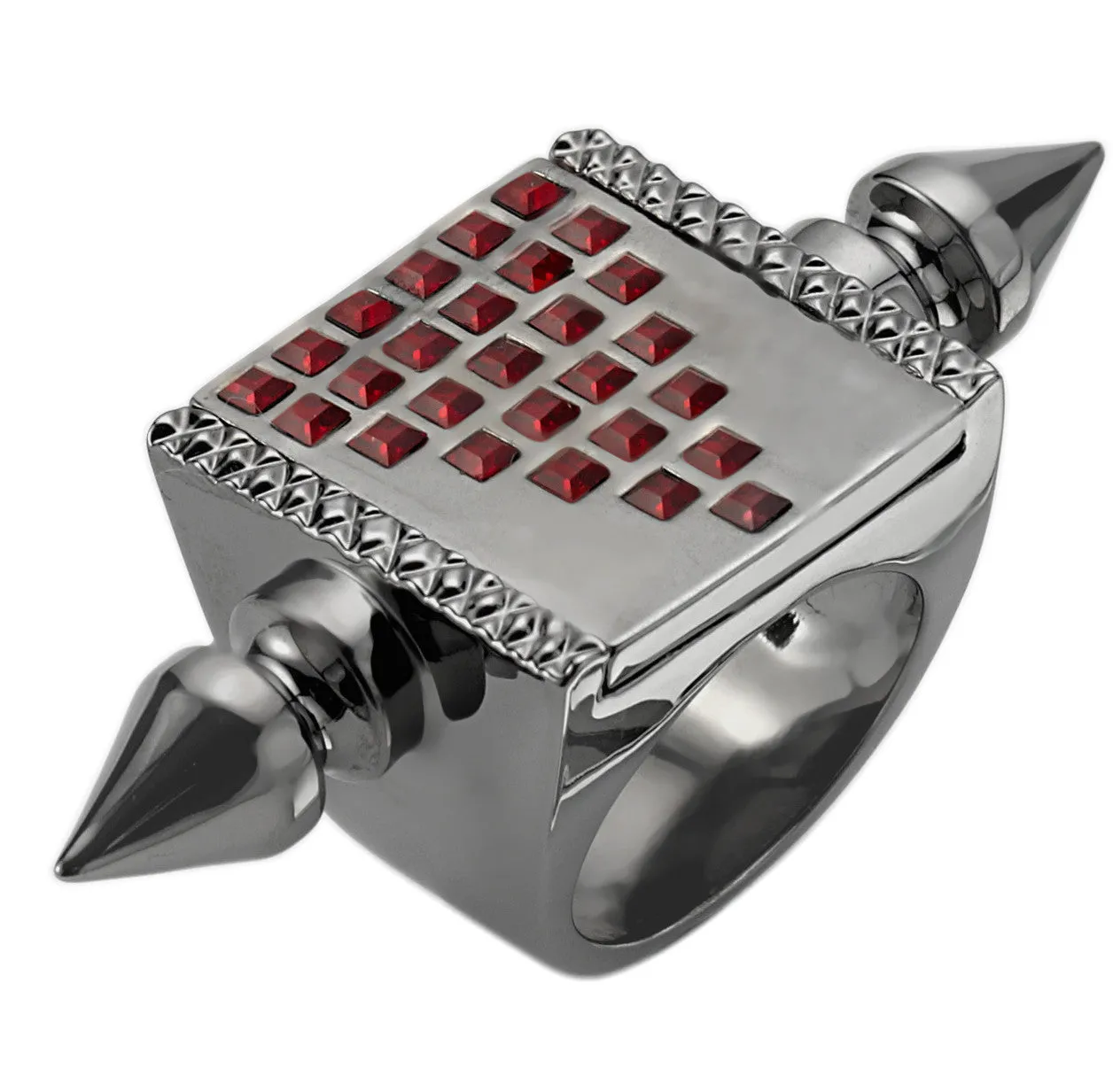 Signet Ring with Deco Crystals and Spikes, Hematite