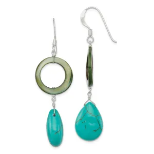 Silver Blue Green Mother Pearl Dangle Earrings