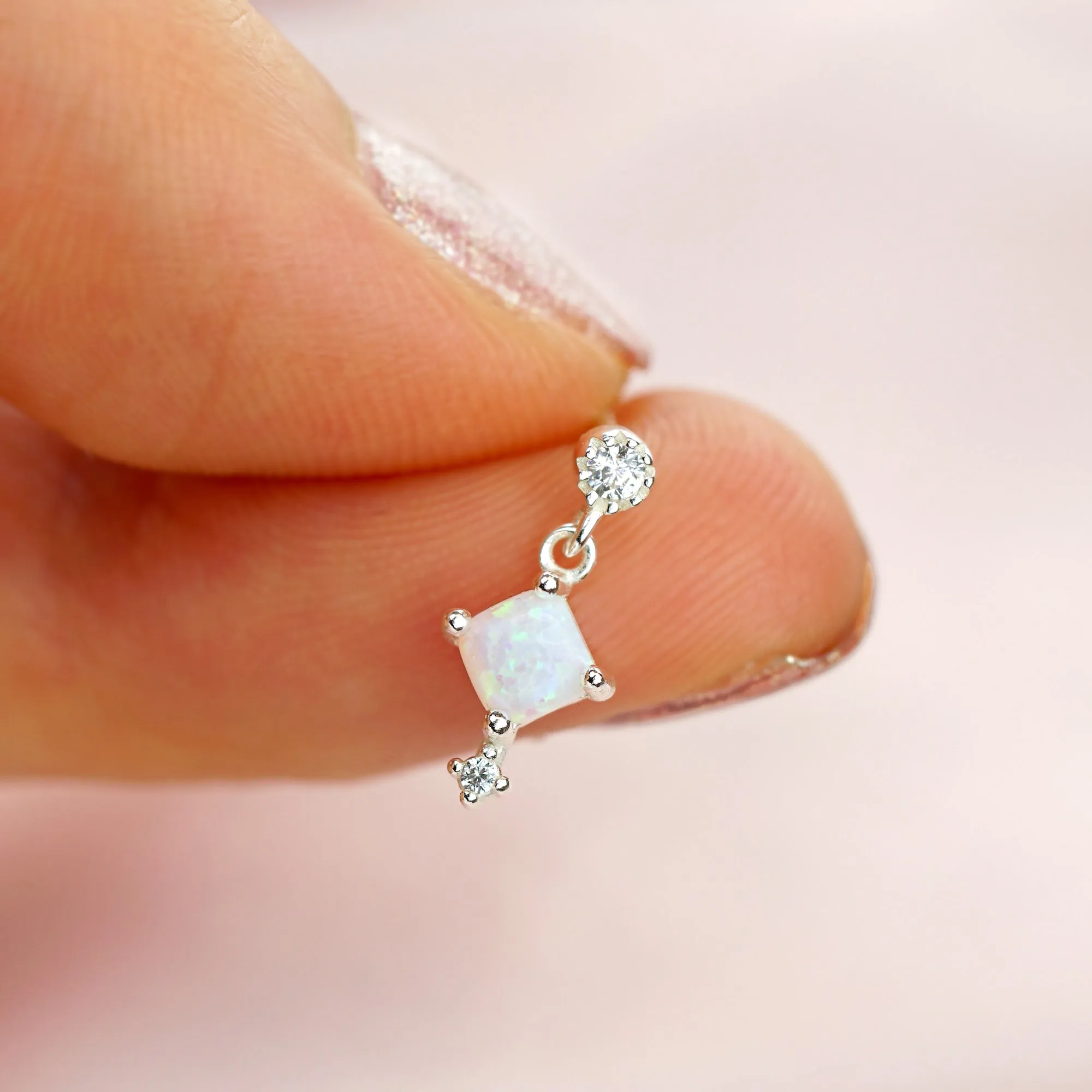 Silver Cubic Opal Earpin