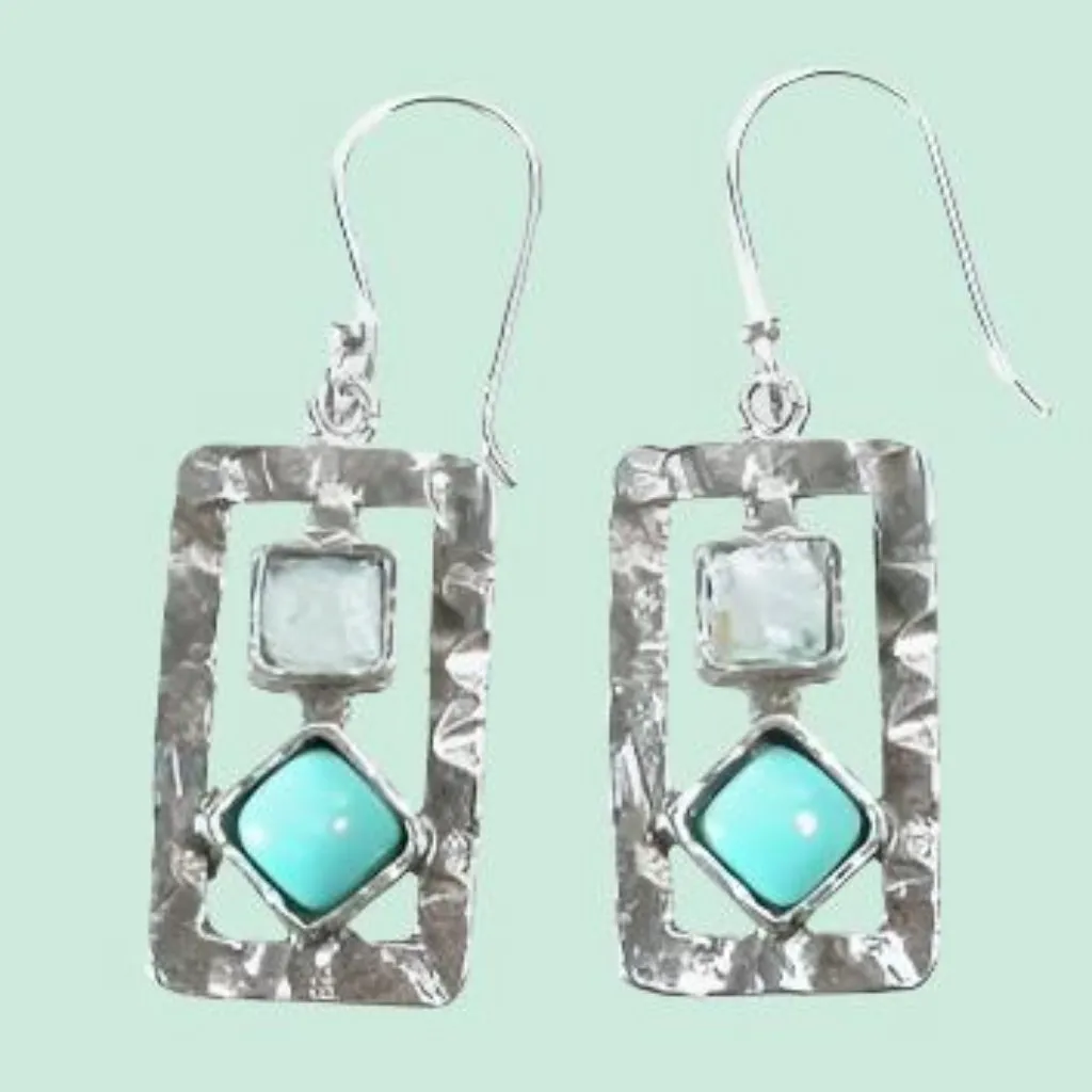 Silver earrings sterling 925 set with opal Blue  Israeli jewelry