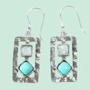Silver earrings sterling 925 set with opal Blue  Israeli jewelry