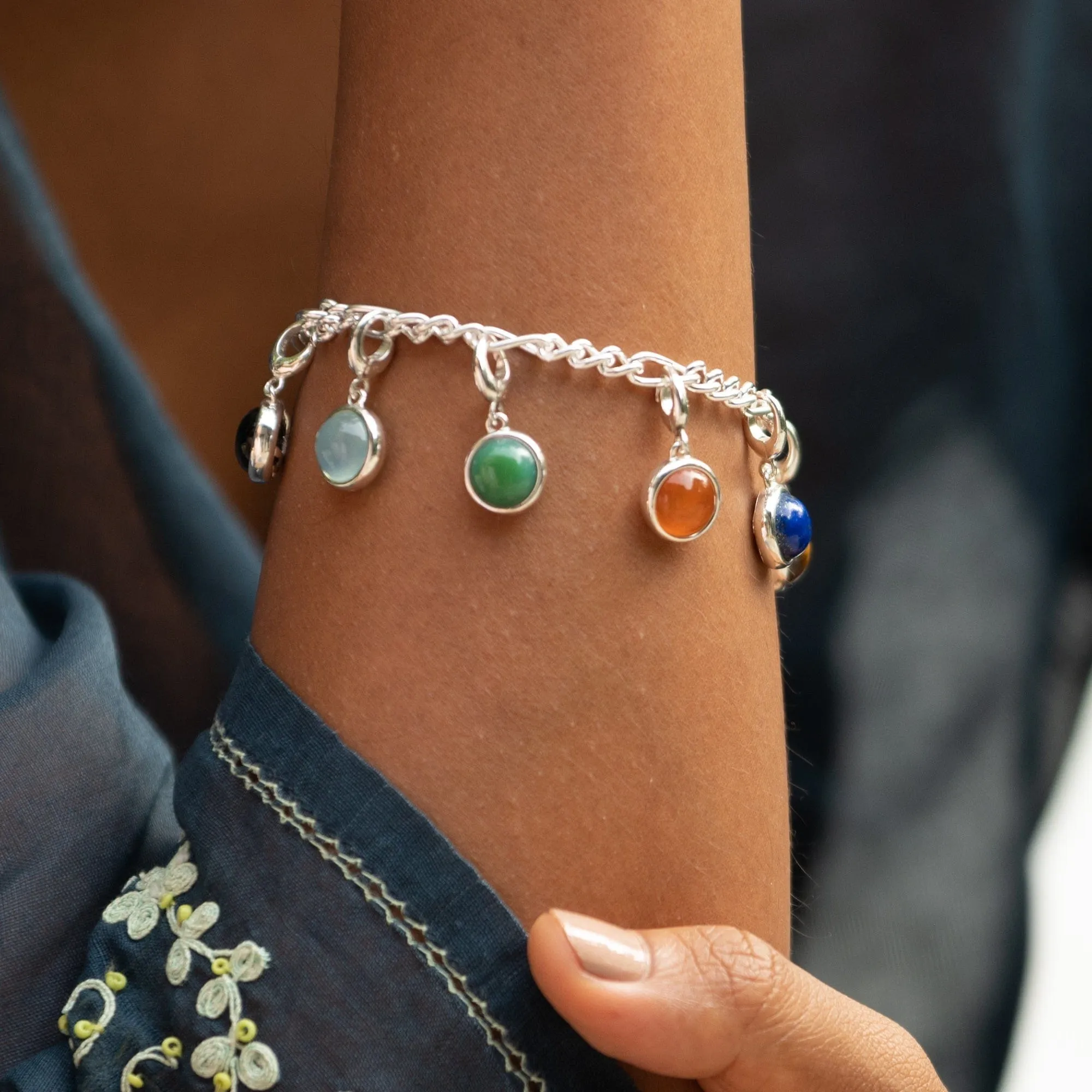 Silver Healing Stone Figaro Charm Bracelet